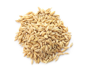 Obraz premium Raw barley on white background. Healthy grains and cereals