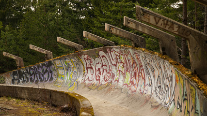 Olympic Bobsleigh (Bobsled) in the forest of Sarajevo,  Bosnia and Herzegovina.