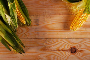 Corns on wooden. Top view
