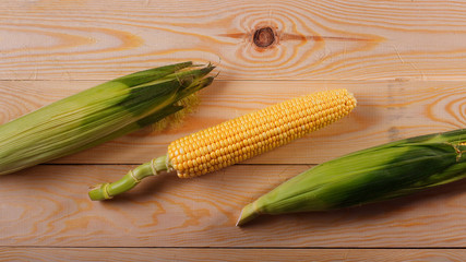 Corns on wooden. Top view