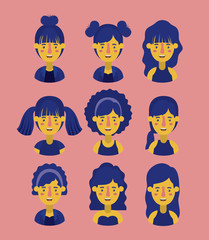Naklejka premium group of women retro styles characters vector illustration design
