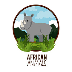 Obraz premium African animals rhino cartoon vector illustration graphic design