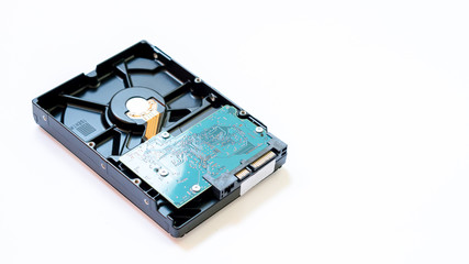 Internal Hard disk circuit on white background with Copy Space