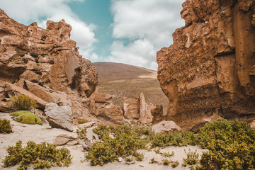 Bolivia: red rock formations of the 'Italia Perdida', or lost Italy, called so because they...