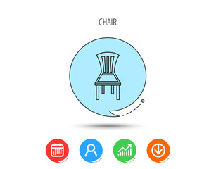 Chair icon. Seat furniture sign.