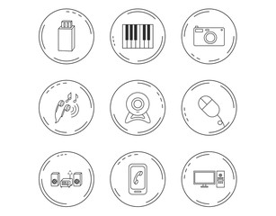 Smartphone, web camera and USB flash icons.