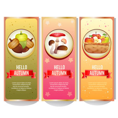 colorful autumn banner collection with apple mushroom canary