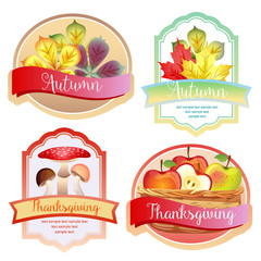 cute autumn label with apple leaves and mushroom