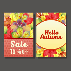 two hello autumn sale with vivid leaves