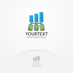 Finance label logo, Vector of chart growth and labels with dollar currency symbols. Business and finance logo template