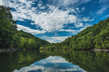 Blue Skies and Reflections on the Lake Outdoors