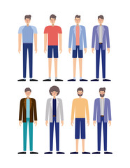group of men retro styles characters vector illustration design