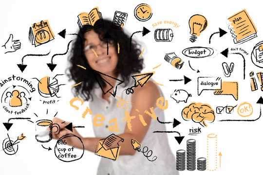 Portrait of businesswoman drawing profit scketch