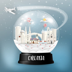 Naklejka premium Croatia Landmark Global Travel And Journey paper background. Vector Design Template.used for your advertisement, book, banner, template, travel business or presentation