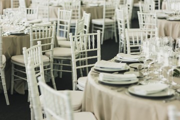 Retro empty vintage style wooden chairs for events and weddings