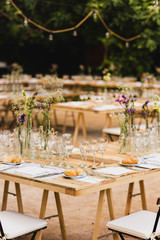 Retro empty vintage style wooden chairs for events and weddings