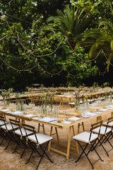 Retro empty vintage style wooden chairs for events and weddings