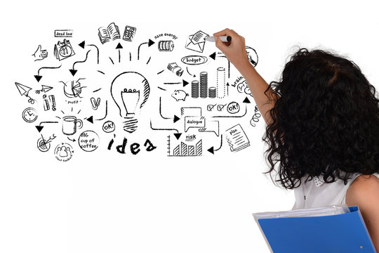 Portrait of businesswoman drawing profit scketch