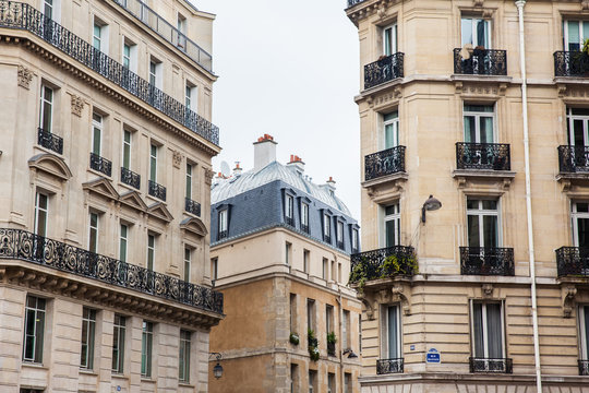 Antique buildings at Danton street in Paris France