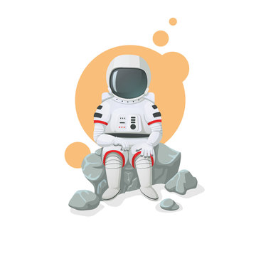 Astronaut sitting on a rock. Space icon.