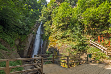 Fototapeta premium Landscape of Smolare waterfall cascade in Belasica Mountain, Novo Selo, Republic of Macedonia