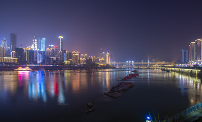 Fototapeta na wymiar The night scene of urban architectural landscape in Chongqing