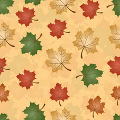 seamless pattern on the theme of autumn, maple leaves in different colors