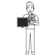 delivery worker with checklist and box