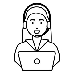 logistic woman worker with headset and laptop