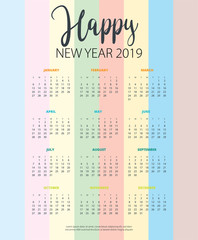 2019 Calendar Design for print or background