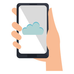 hand using smartphone with cloud computing