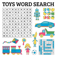 Toys word search game for kids. Vector illustration for learning English - 215746586