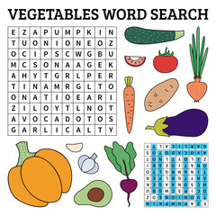 Vegetables word search game for kids - 215746761