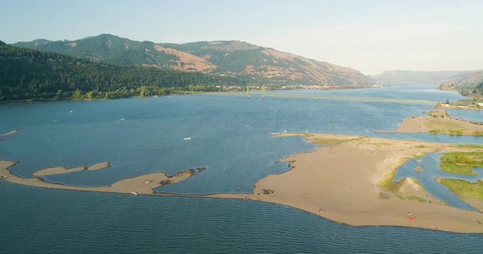 Columbia River Sand Spit Aerial Landscape - Hood River Oregon USA
