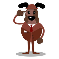 Cartoon illustrated business dog puting an imaginary gun to his head.