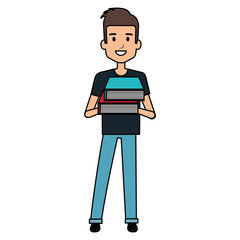 young student with text books school vector illustration design