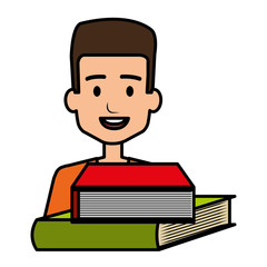 young student with text books school vector illustration design