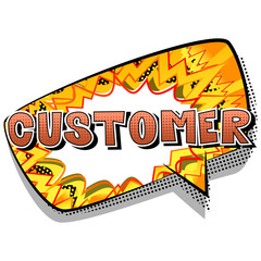 Customer - Comic book style word on abstract background.