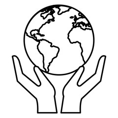 hands with world planet vector illustration design