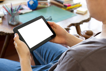 man using mobile tablet computer