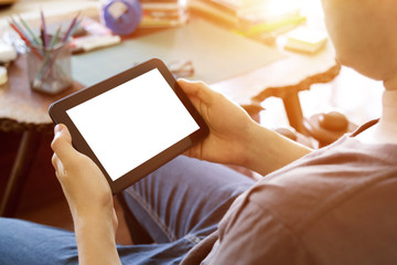 man using mobile tablet computer