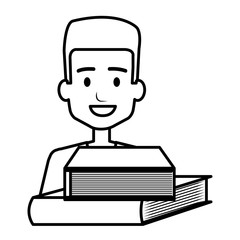 young student with text books school vector illustration design