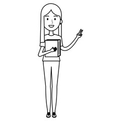 young girl student with text book school vector illustration design