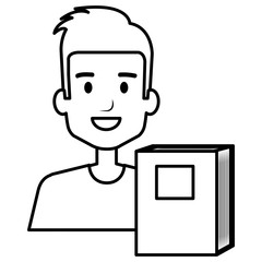 young boy student with text book school vector illustration design