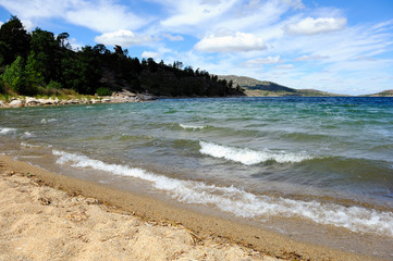 Summer landscape with lake and mountains