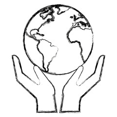 hands with world planet vector illustration design