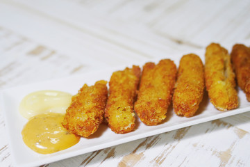 Cheese Fried Sticks in Plate with Sauce