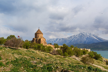 Fototapeta na wymiar Armenian Cathedral Church of Holy Cross on Akdamar Island. Turkey