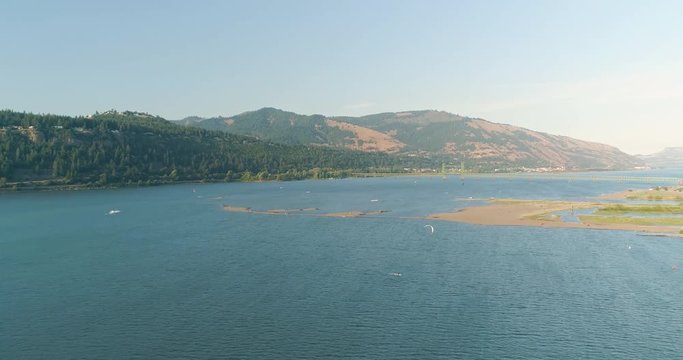 Hood River Spit Sandbar and Bridge Over the Columbia Washington Oregon State Boundary