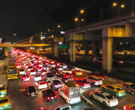 Traffic jam in the city night light background